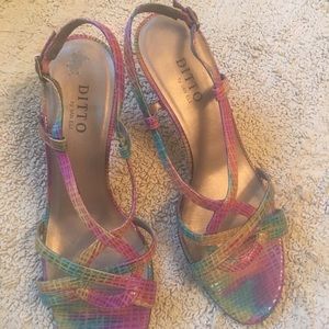 Stylish multi-colored sandals.